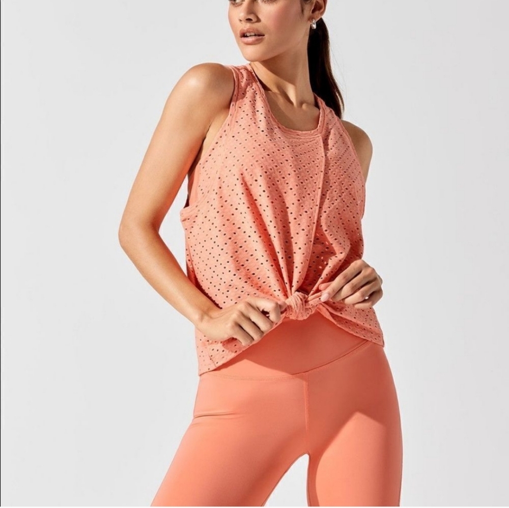 Celestine Eyelet Crossover Tank Top Coral Peach Orange NWT Sleeveless Large L